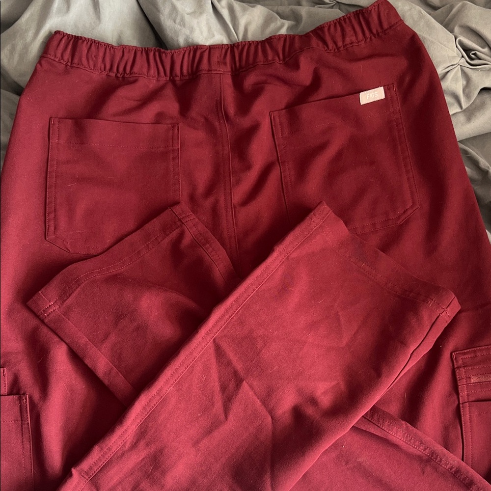 Figs Burgundy Pocketed Scrub Pants straight legged